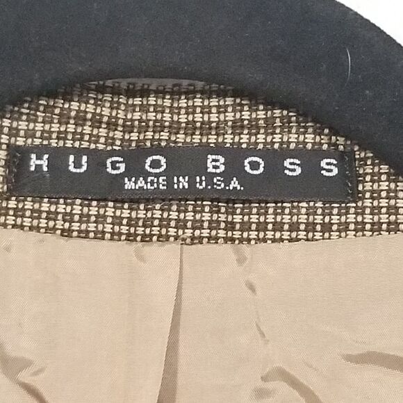 Hugo Boss 44R Sport Coat 3 Button Tan Silk Wool Blend Plaid Classic Business - Picture 6 of 12